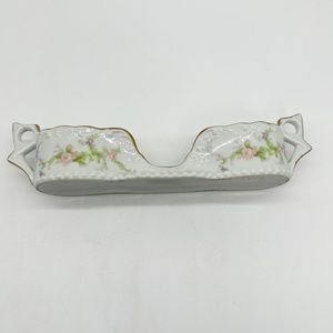 Vintage Spoon Rest Caddy Ceramic Floral Hand Painted Floral White MB. Dyer 1982